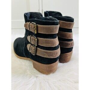UGG Australia Volta Black Suede Leather Triple Buckle Moto Ankle Boots Womens 10